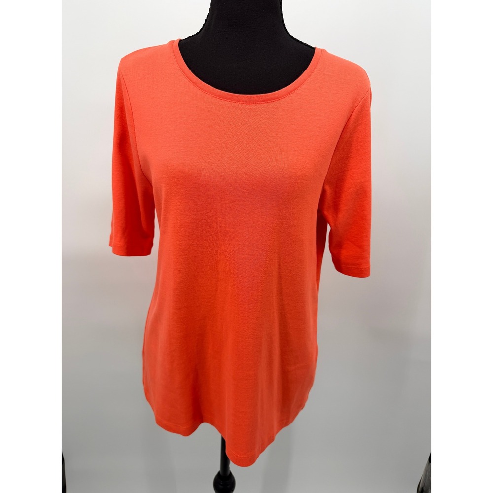 Chico's Knit Top Women Size 1 Medium Orange Excellent Button Tab Elbow Sleeve